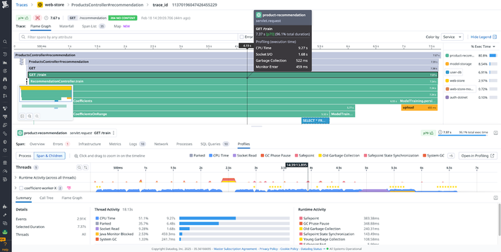 Pinpoint the source of issues with thread-level distributed tracing An end-to-end distributed trace that it automatically correlated to all relevant telemetry including execution time and resource consumption of every method and code line
