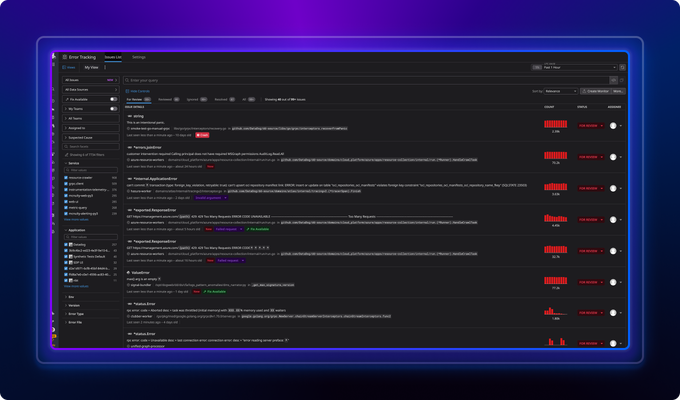 Datadog Error Tracking Dashboard