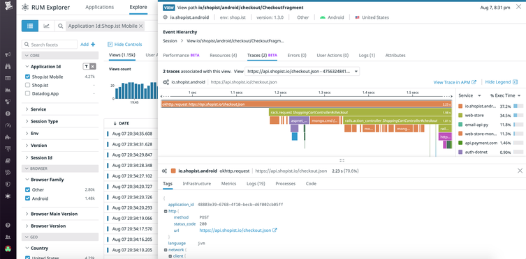 Monitor mobile applications and user journeys alongside backend data
