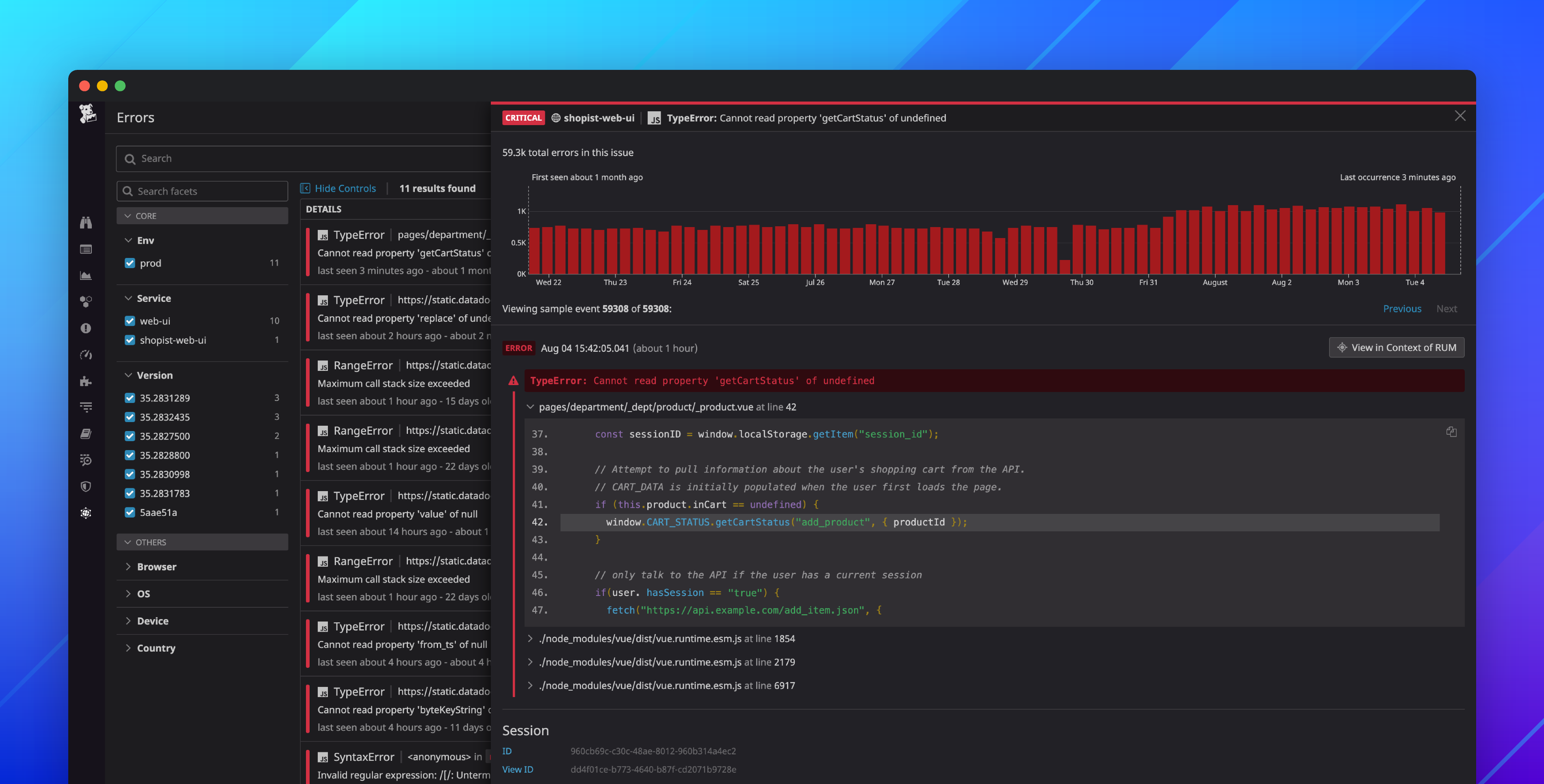 Make sense of application issues with Datadog Error Tracking