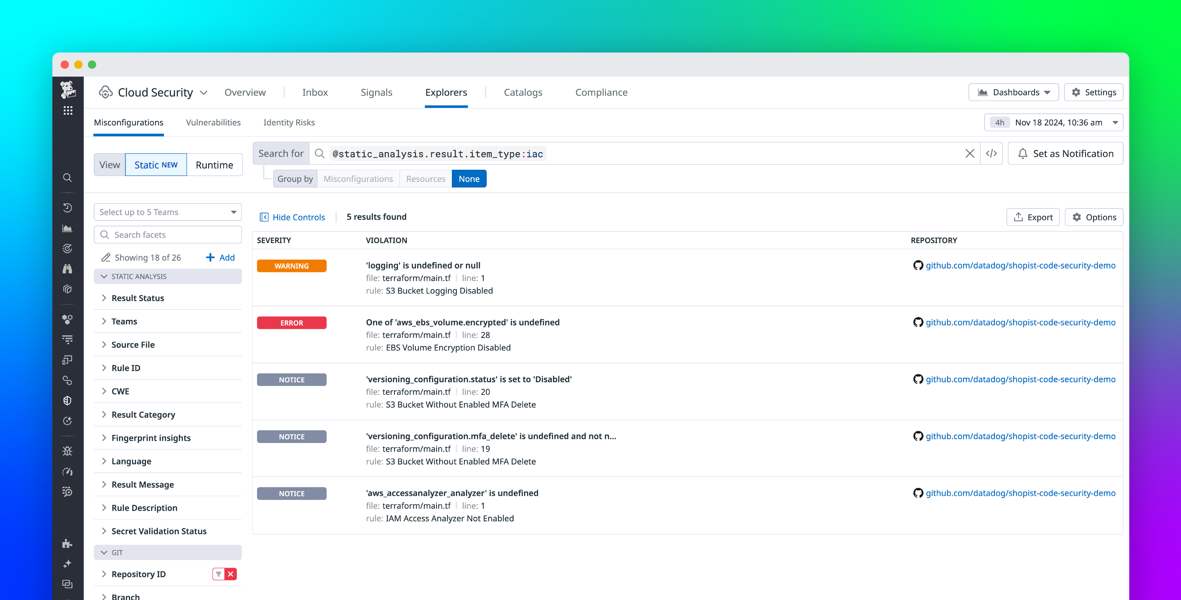 Secure your cloud environment from end to end with Datadog Infrastructure-as-Code Security