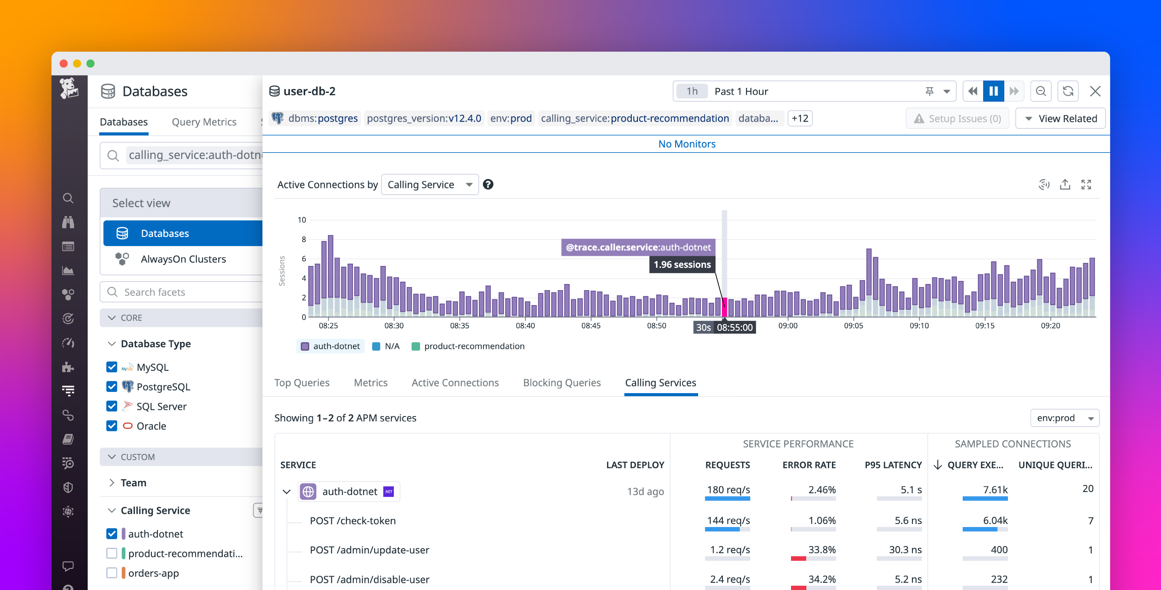 Seamlessly correlate DBM and APM telemetry to understand end-to-end query performance