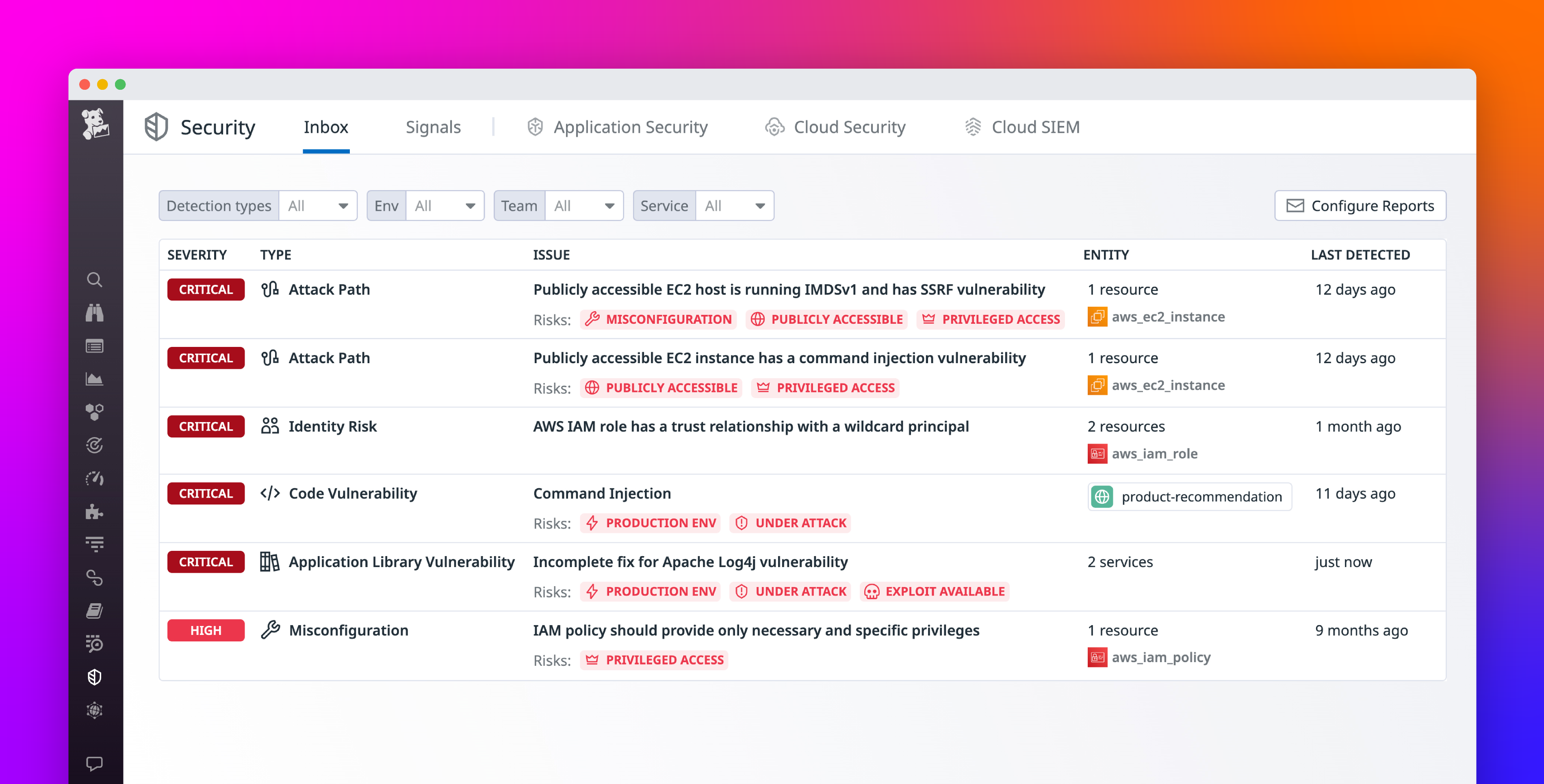 Easily identify and prioritize your top security risks with Datadog Security Inbox