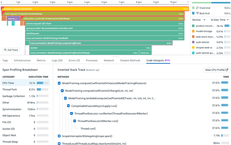 Correlate code profiles with all other telemetry