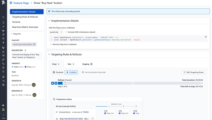 Datadog Feature Flags natively integrates observability data with feature flags