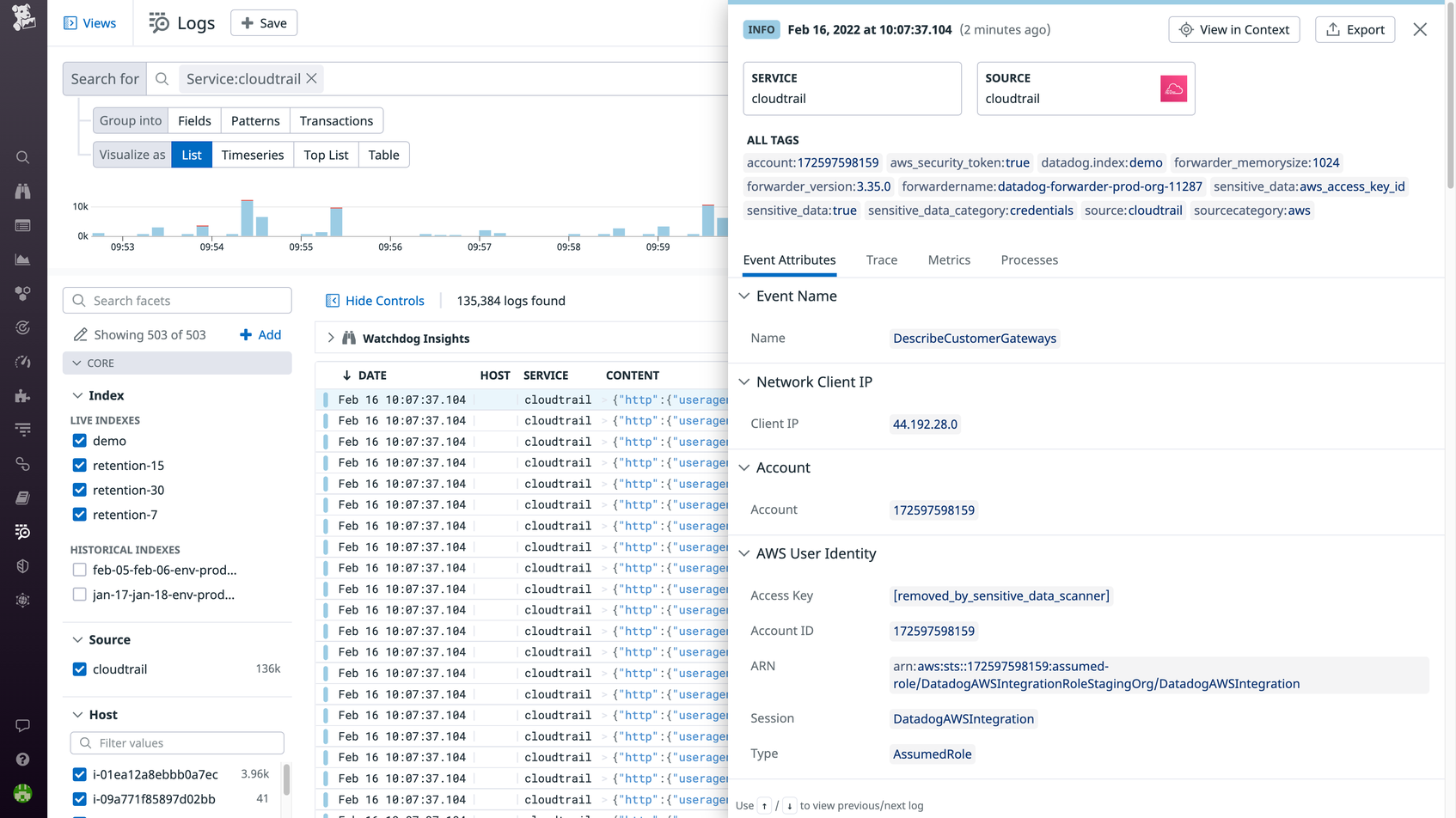 Using Datadog Log Management, teams can centralize and search audit logs from third party systems.