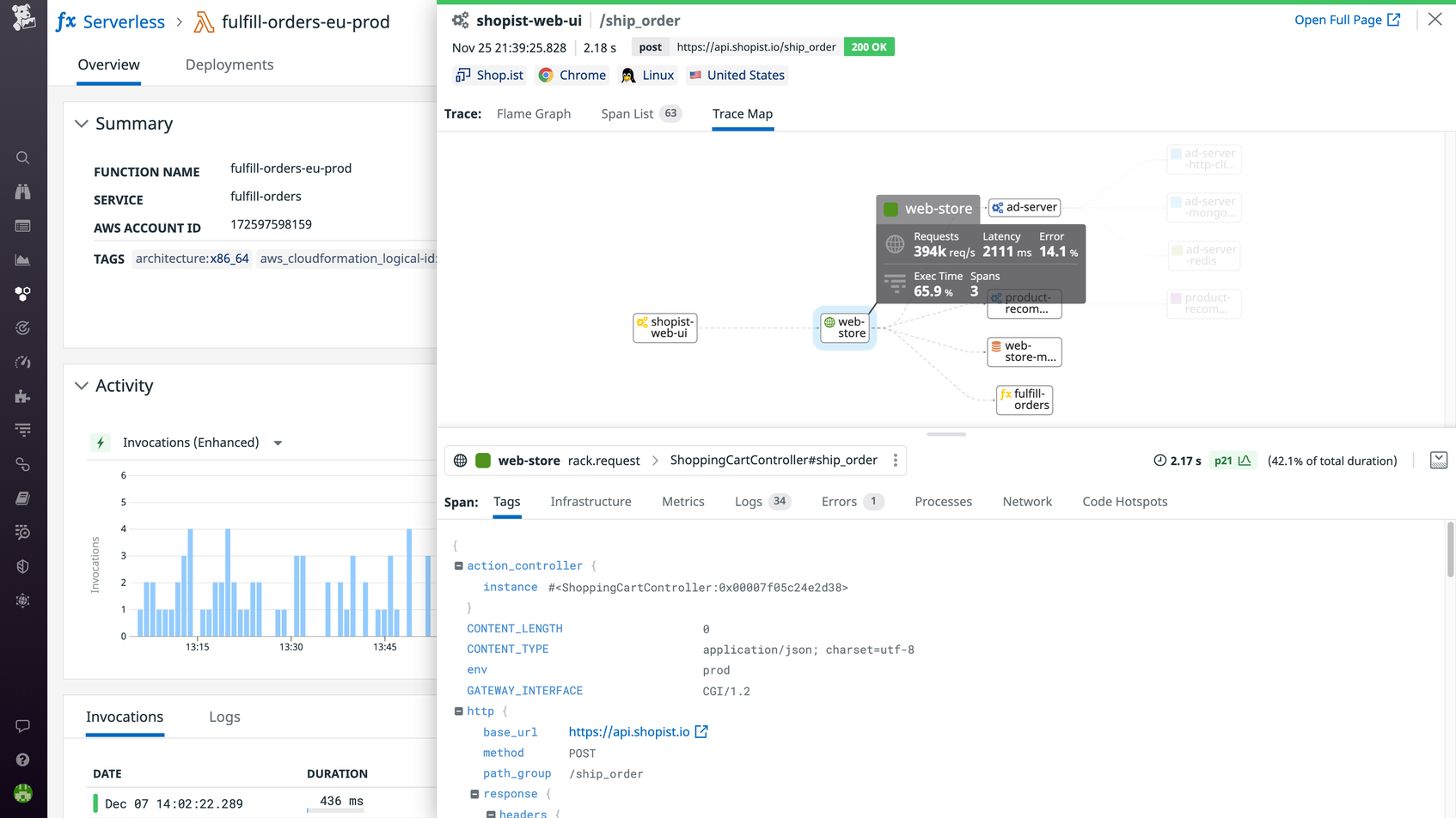 Datadog makes it easy to see how requests flow across different microservices.
