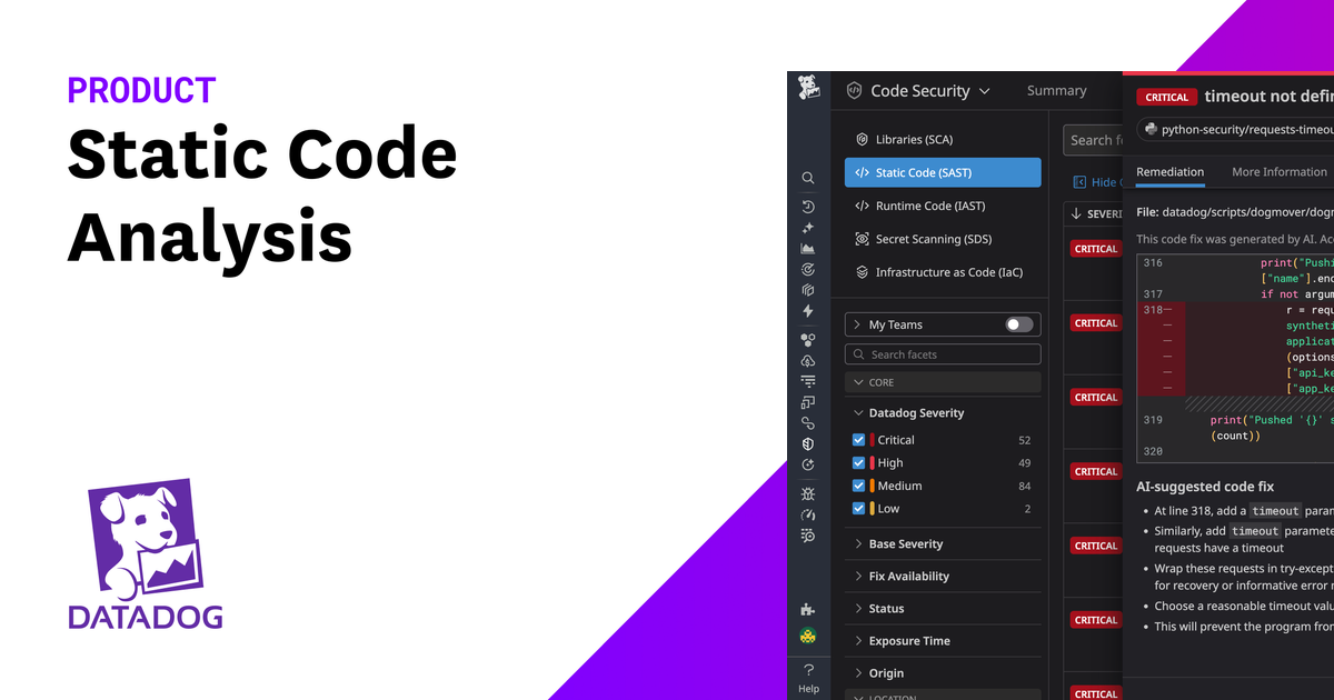 Static Cnode Static Code Analysis (SAST) | Datadog