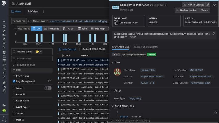 Monitor user activity across the Datadog platform to maintain compliance, enforce platform governance, and build transparency