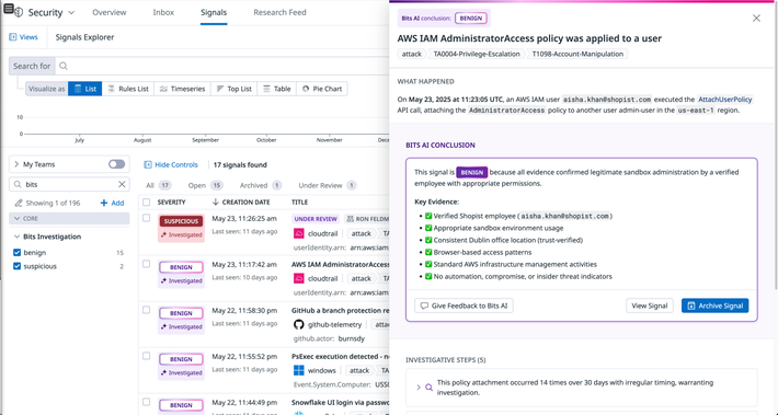 Bits AI Security Analyst Screenshot of Bits AI Security Analyst interface