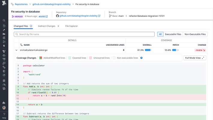 Code coverage dashboard showing overall coverage, patch coverage, and coverage trends