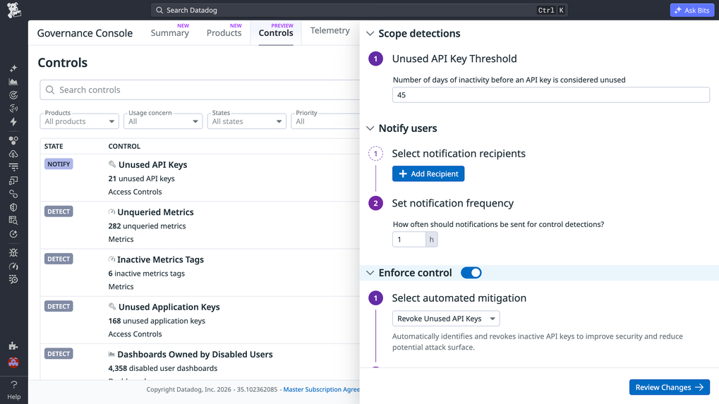 Governance Console | Cost & Access Control | Datadog