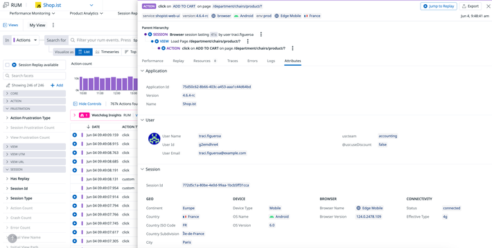 Collect custom user and performance data Screenshot of custom user and performance data collection