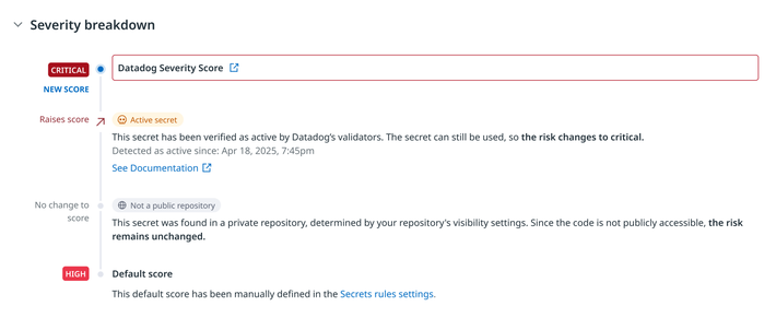 Screenshot of app showing Datadog Secret Scanning Code Security product