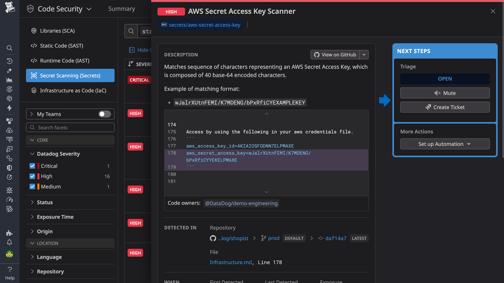 Secret Scanning | Datadog