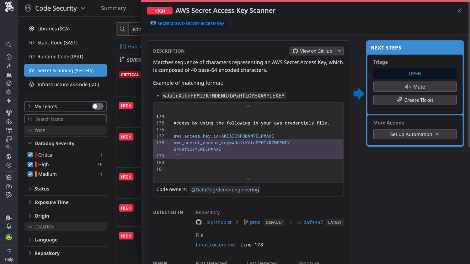 Secret Scanning | Datadog