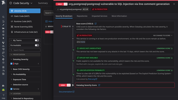 Continuous, real-time open source vulnerability detection in application services