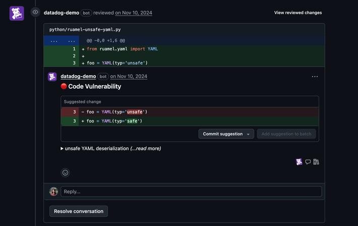 Catch and remediate vulnerabilities during code review