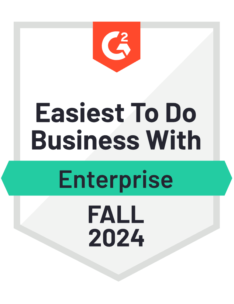 Badge showing G2 Easiest To Do Business With Enterprise Fall 2024