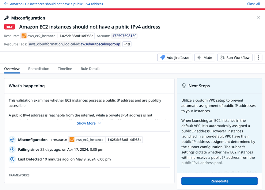 Visualization of the Datadog automated attack remediation workflow