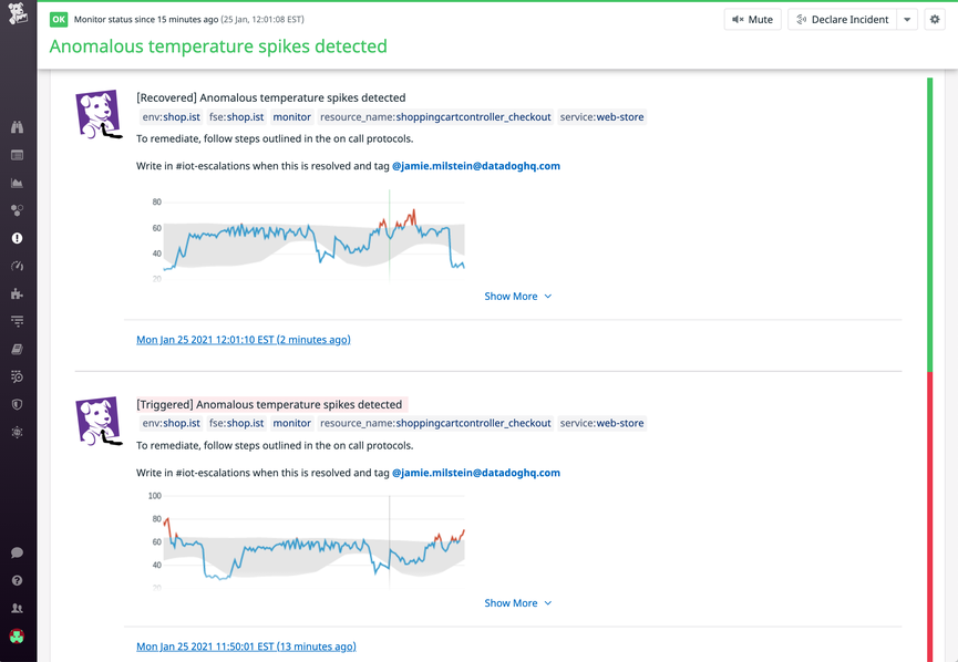 Datadog's anomaly detection monitors use machine learning to minimize false positive alerts.